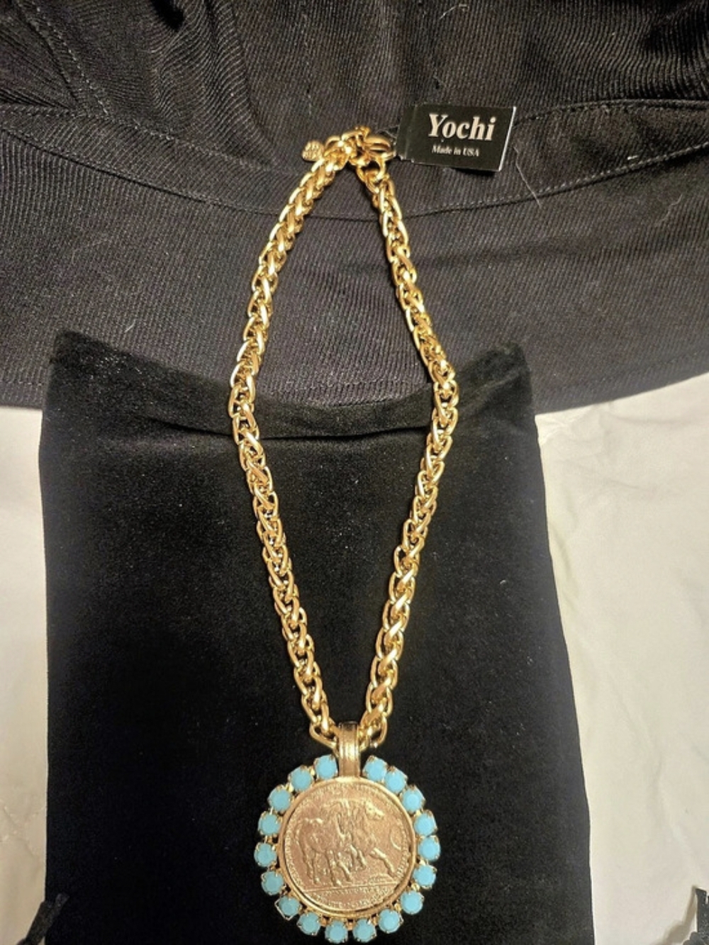 Yochi Stevie Turquoise Pendant Necklace Gold-Tone Medallion Pendant Necklace